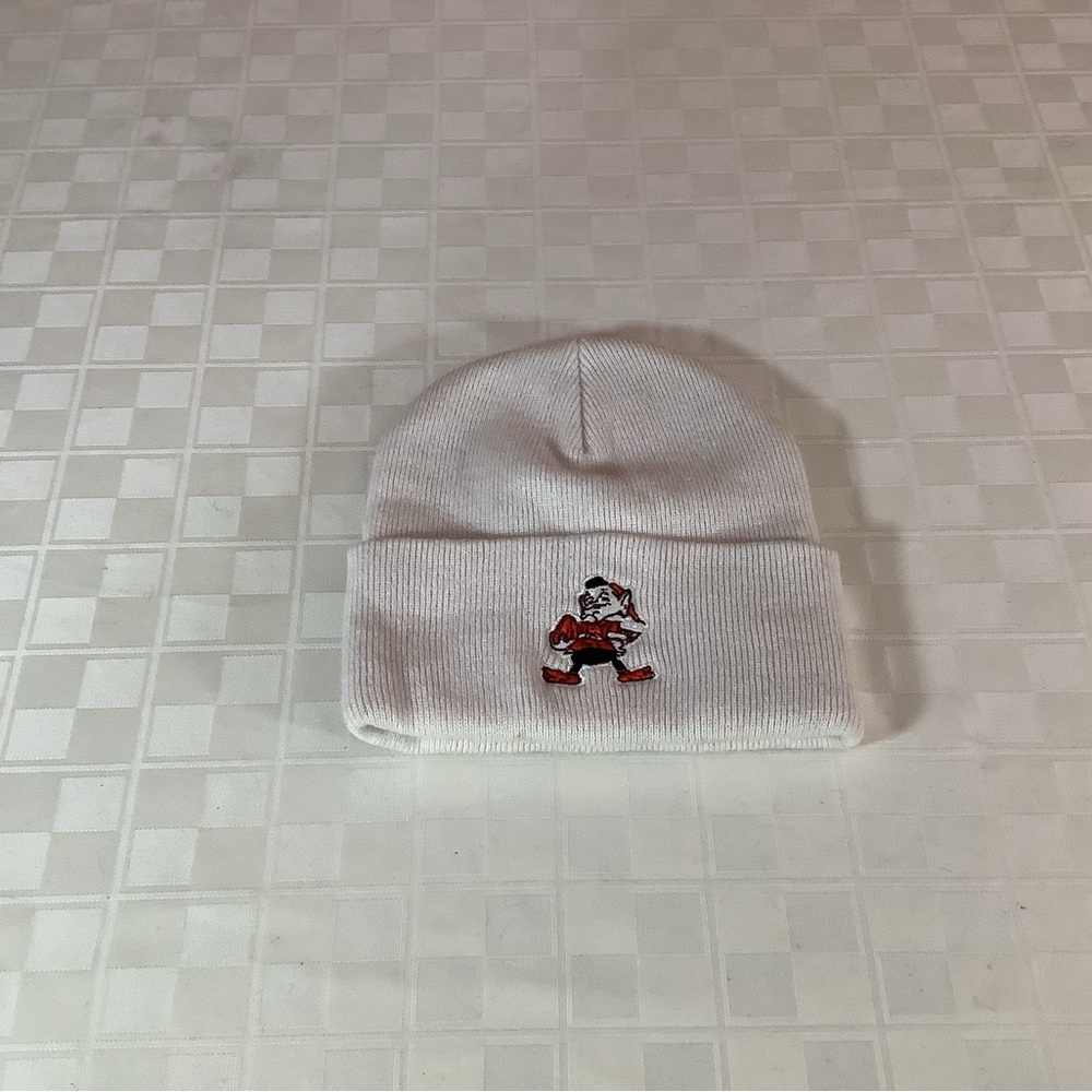 Orange and White Knit Hat with Playful Cleveland Browns Embroidery